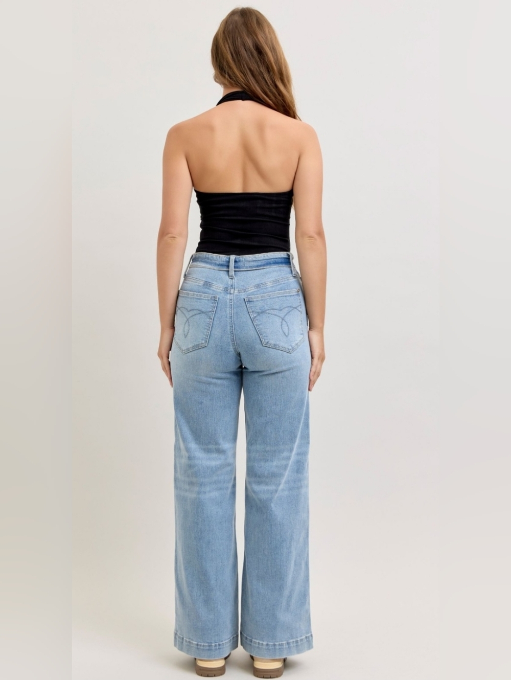 Judy Blue MR Light Wash Retro Wide Leg Jeans Button Fold Over Waist Various NEW - Picture 14 of 16
